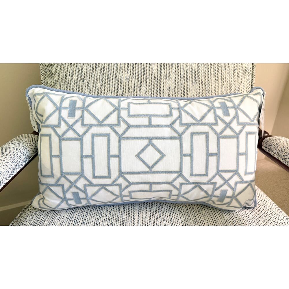Southern Tide Embroidered Geometric Lumbar Throw Pillow Blue White 22x12 NWT